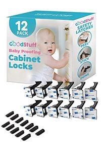 lot 14348 image: Cabinet Locks for Babies - 12 Pack - Adhesive Baby Proofing Cabinets Child Locks for Cabinets, Baby Proofing Child Proof Cabinet Latches, Drawer Locks Baby Proofing, Baby Cabinet Safety Locks