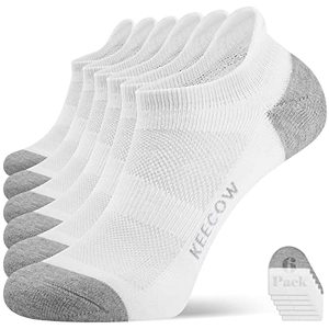 lot 14354 image: KEECOW Performance Comfort No Show Ankle Cushion Socks For Men & Women, Athletic, Tab, Short, Socks For Running, Walking, Outdoor (Large, White (6 Pairs))