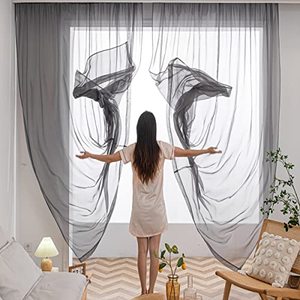 lot 14355 image: SHERCTN Window Light Grey Sheer Curtains 84 Inches Length 2 Panels Voile Light Filtering Sheer Curtain Panel for Bedroom Living Room Children Room Kitchen Yard (Light Grey, 52 W x 84 L  2 pcs)