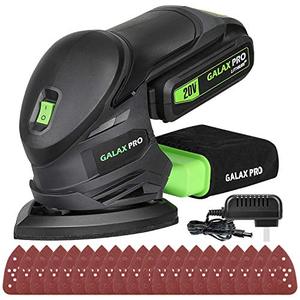 lot 14358 image: GALAX PRO Cordless Detail Sander 20V, 20Pcs Sandpapers,12000 RPM Sanders with Dust Collection System for Tight Spaces Sanding in Home Decoration, Battery and Charger Included (visible use)