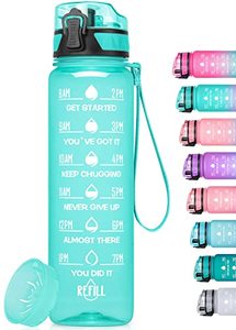 lot 14361 image: Geritto Motivational Water Bottle with Time Marker, 2632 Oz BPA Free Water Bottles with Fruit Strainer, Wide Mouth and Fast Water Flow Motivational Water Bottle, Leak-Proof Water Bottle with Strap