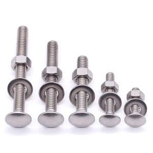 lot 14362 image: 38-16 x 3 Stainless Steel Carriage Bolts with Hex Nuts and Flat Washers 304 Stainless Steel 18-8 Square Neck Bolts and Nuts Washers, Full Thread, Coarse Thread, 6 Sets
