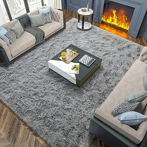 lot 14363 image: Merelax Soft Modern Indoor Large Shaggy Rug for Livingroom Bedroom Dorm Kids Room Home Decorative, Non-Slip Plush Fluffy Furry Fur Area Rugs Comfy Nursery Accent Floor Carpet 6x9 Feet, Grey