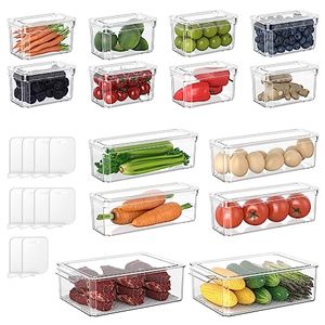 lot 14365 image: BOICHU Fridge Organizers and Storage - 14 Pack Clear Refrigerator Organizer Bins with Lid, 3 Size Stackable Fridge Organization, Fruit Container for Refrigerator, Keep Egg Grape Tomatoes Etc Fresh