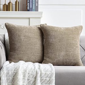 lot 14372 image: Anickal Pillow Covers 20x20 Inch Set of 2 Khaki Brown Decorative Throw Pillow Covers Square Accent Cushion Case for Couch Sofa Living Room Farmhouse Home Decoration