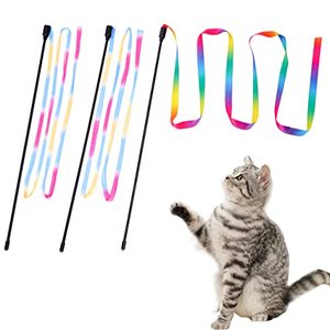lot 14380 image: MintCat 3 PCS Interactive Cat String Toy Colorful, Cat Toys Wand Rainbow Cat Ribbon Toy, Feather Kitty Kitten Toys Cat Teaser Wand Toy, Charmer Stick for Indoor Cats Kittens