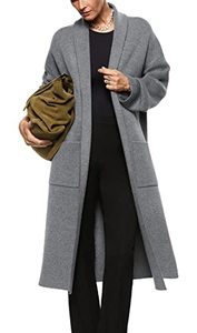 lot 14382 image: Womens Long Sleeve Maxi Cardigan Open Front Oversized Knitted Sweater Coat Casual Lapel Warm Overcoat with Pockets Stone Grey