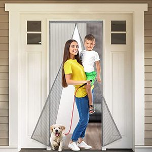 lot 14387 image: Magnetic Screen Door (34 x 81 inch, Gray) Fits Door Size 32 x 80, Heavy-Duty Reinforced Hands-Free Mesh Curtain, Pet-Friendly, Keeps Out Bugs by KapStrom