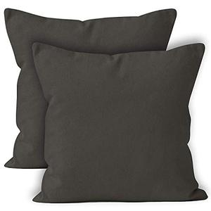 lot 14388 image: Encasa Homes Throw Pillow Cover 2pc Set - Charcoal Grey - 20 x 20 inch Solid Dyed Cotton Canvas Square Accent Decorative Cushion Case for Couch Sofa Chair Bed & Home, Only Covers