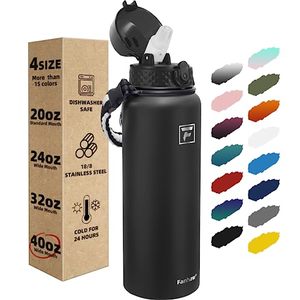 lot 14393 image: Fanhaw Insulated Water Bottle with Straw - 40 Oz Stainless Steel Double-Wall Vacuum Leak & Sweat Proof Dishwasher Safe Wide Mouth Sports Water Bottle with Anti-dust Flip Lid (Black)