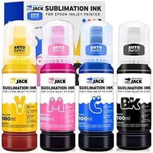 lot 14394 image: Printers Jack 4x100ml Sublimation Ink Auto Refill for Epson EcoTank Supertank Printers ET-2720 ET-4700 ET-2760 ET-3760 ET-4760 ET-2700 ET-2750 ET-4750 L3110 L3150 Upgrade VersionFree ICC Printing