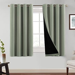 lot 14395 image: 100% Blackout Short Curtains with Black Liners Window Treatment Panels Thermal Insulated Drapes for Kitchen Small Window Bedroom Full Blackout Curtain Panels (Set of 2 PCs, 52 by 54 inches, Sage)