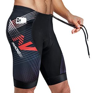 lot 14396 image: Mens Cycling Shorts Anti-Slip Leg 4D Padded Bike Pants with 3-Pockets Breathable Biking Clothes with Drawstring Red M