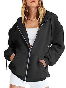 lot 14414 image: Caracilia Womens Hoodies 2023 Fall Fleece Jacket Cute Teen Girl Hooded Sweater Oversized Casual Long Sleeve Sweatshirts Fall Winter Loose Fit Zip Up Y2k Trendy Clothes A989heise-XL Black