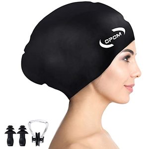 lot 14420 image: Women Silicone Swimming Cap, High Elasticity Thick Swim Hats for Long Hair, Bathing Swimming Caps for Women and Men Keep Your Hair Dry, with Ear Plugs and Nose Clip, Easy to Put On and Off