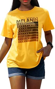 lot 14423 image: Drippin Melanin T-Shirt for Women Afro Black Girl Magic Funny Letter Print Queen Graphic Short Sleeve Summer Causal Tees Loose Top