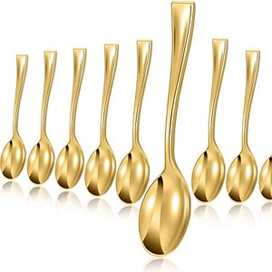 lot 14424 image: Mimorou 300 Pcs Disposable Mini Gold Spoons Bulk Plastic Gold Spoons Set 4 Inch Gold Dessert Spoons Small Plastic Serving Spoons Heavy Duty Plastic Tasting Spoons for Desserts Sampling or Appetizers