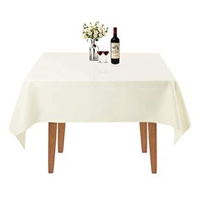 lot 14429 image: Waysle Square Tablecloth, 52 x 52 Inch, Ivory Table Cloth for Square or Round Tables in Washable Polyester, Great for Wedding, Restaurant, Party, Banquet Decoration
