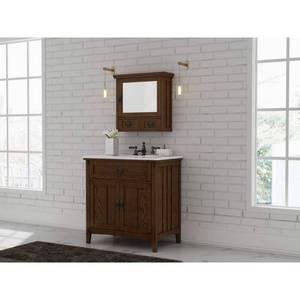 lot 54643 image: Home Decorators Collection Artisan 33 in. W x 21 in. D x 34.25 in. H Single Sink Freestanding Bath Vanity in Dark Oak with White Marble Top