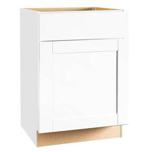 lot 54654 image: Hampton Bay 2487081 Shaker Assembled 24X34.5X24 In. Base Kitchen Cabinet With Ball-Bearing Drawer Glides In Satin White