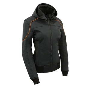 lot 54674 image: Milwaukee Leather MPL2764 Women s Black Soft Shell Armored Motorcycle Racing Style Jacket with Hoodie 2X-Large