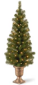 lot 54712 image: National Tree Company Pre-lit Artificial Tree For Entrances and Christmas Includes Pre-strung White Lights  Montclair Spruce - 4 ft, BlackGold
