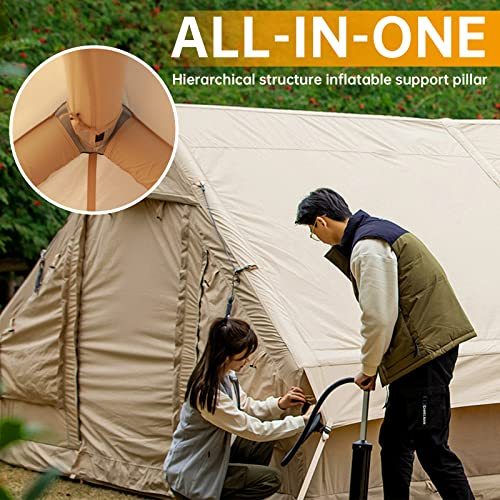 Inflatable Camping Tent with Pump, Glamping Tents, Easy Setup 4 Season  Waterproof Windproof Outdoor Blow Up Tent, Luxury Cabin Tent with Mesh  Windows