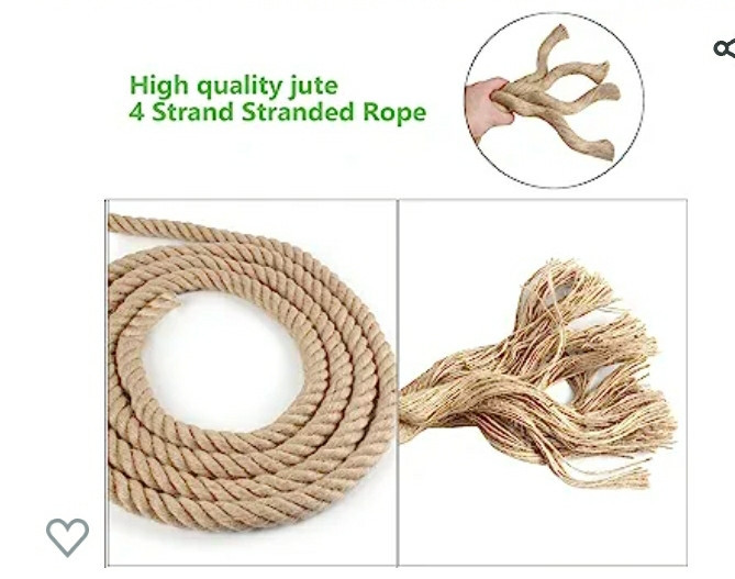 Twisted Manila Rope 1 in x 100 ft Natural Jute Rope Thick Hemp