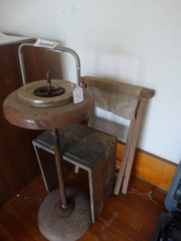 lot 141 image: Ashtray stand, stool, old seat