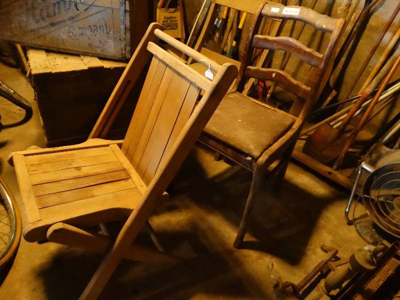 lot 190 image: 3 wood folding chairs & dining chair