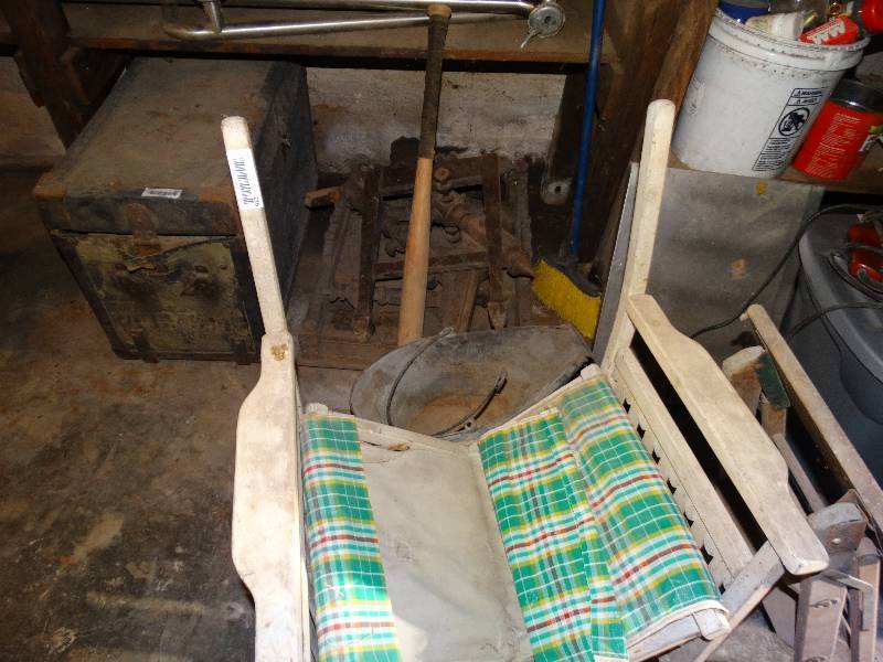 lot 216 image: Old wood chair & step stool
