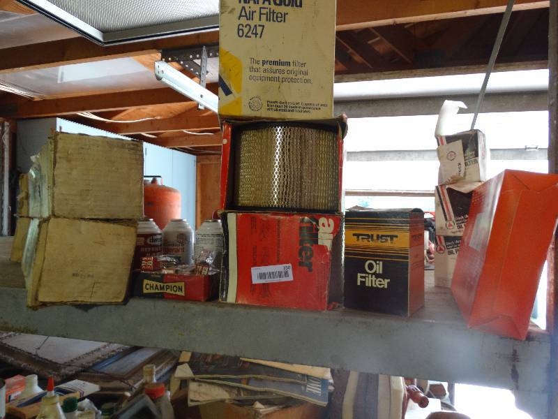 lot 350 image: Lot of air filters & oil filters, spark plugs, R-12