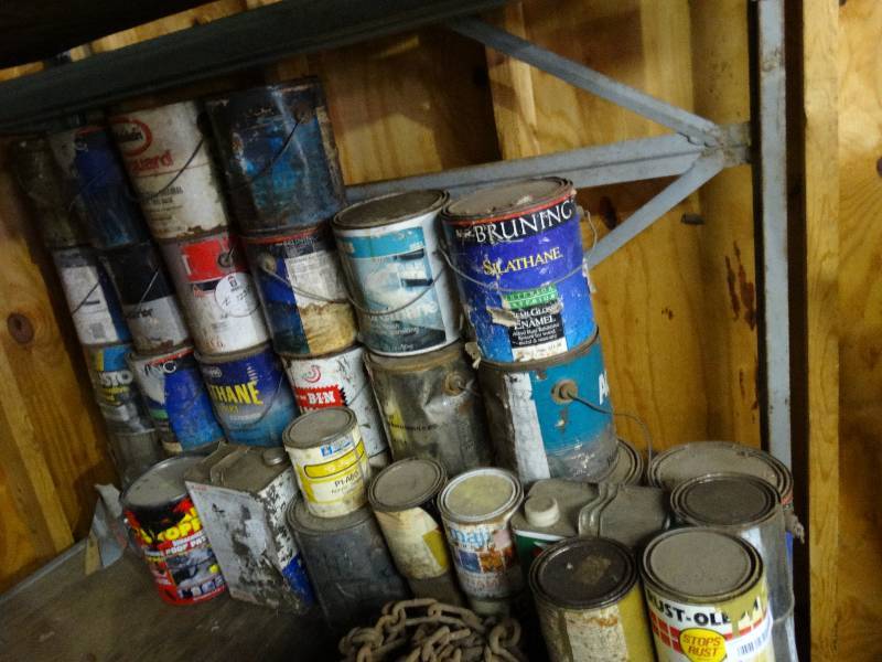 lot 382 image: Lg lot of various paint & chemicals.