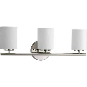 lot 13612 image: Progress Lighting Replay Collection 22 3 Light Polished Nickel with Etched Glass Bath Vanity Light