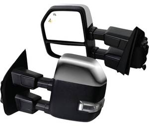 lot 13620 image: AERDM New Pair Towing Mirror Chrome Cap with Temperature Sensor Fit Ford Super Duty F-250 F-350 F-450 F-550 Pickup Truck 2017 2018 2019 with Blind Spot wTurn Signal and Auxiliary Lamp