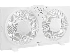 lot 13625 image: Amazon Basics Window Fan with Manual Controls, Twin 9 Inch Reversible Airflow Blades, White right blade doesnt work