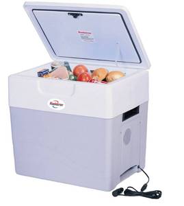 lot 13629 image: Koolatron Electric Portable Cooler Plug in 12V Car CoolerWarmer 49 qt (52 L), No Ice Thermo Electric portable Fridge for camping, Travel Road Trips Trucking with 12 Volt DC Power Cord, GrayWhite