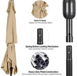 lot 13661 image: Tan canopy cloth steel handle patio umbrella photo for reference