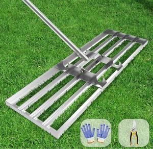 lot 13665 image: Dremmt Lawn Leveling Rake 30x10 inch, (Professional-Grade) Lawn Leveler Tool with Stainless Steel Handle Rakes for Lawns Heavy Duty Landscape Rake for Backyard, Garden, Golf Course, Farm, Pasture