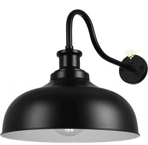 lot 13673 image: Diyel Dusk to Dawn Gooseneck Barn Light Outdoor, 16 Inch Dome Large Farmhouse Exterior Light Fixture Wall Mount, Industrial Outdoor Wall Sconce Outside for House, Shop, Porch, Garage, Black, 2 Pack