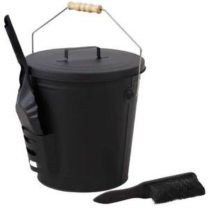 lot 13674 image: Sunnydaze Steel Fireplace Ash Bucket with Lid Shovel and Brush