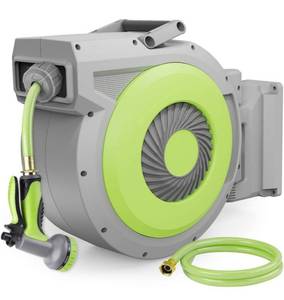 lot 13691 image: REDUCTUS Retractable Garden Hose Reel, 12 x130ft inch Wall Mount Retractable Water Hose with 10 Pattern Hose Nozzle, Any Length Lock180° Swivel Automatic Hose Reels for Outside Garden Watering