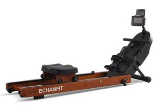 lot 13695 image: ECHANFIT Magnetic Wood Rowing Machine for Home Use with 16 Levels Adjustable Resistance, Foldable Rower with LCD Monitor, Tablet Holder and 350 LB Weight Capacity