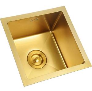 lot 13712 image: Gold Bar Prep Sink Mini Trumpet Kitchen Essential Sink 15 Inch Square Stainless Steel RV Utility Sink with Golden Drain Strainer Stopper, Single Bowl Undermount or Drop-In