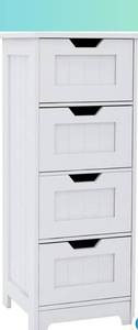 lot 15768 image: RASOO Bathroom Floor Cabinet White Freestanding Storage Organizer Cabinet with 4 Drawers for Bathroom, Living Room, Kitchen, 11.81x11.81x32.68(LxWxH