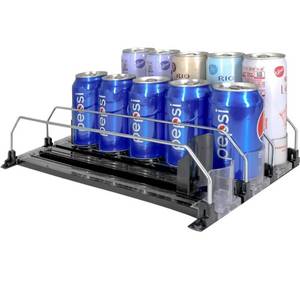 lot 15784 image: Drink Organizer for Fridge, Self-Pushing Soda Can Organizer for Refrigerator, Width Ajustable Drink Dispenser for Fridge Glide, Holds up to 15 Cans (12-20oz