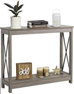 lot 15787 image: Rustory Farmhouse Console Sofa Table, Rustic 2 Tier X-Design Industrial HallwayEntryway Table, Accent Side Tables with Storage Shelf for Living Room Bedroom Photo For Reference