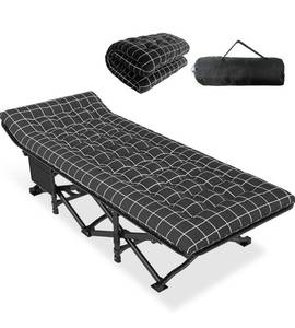 lot 15791 image: ATORPOK Camping Cot for Adults with Cushion Comfortable,Portable Folding Bed for Sleeping,Lightweight Folding Bed with Carry Bag for Kids Supports 450 lbs (Black