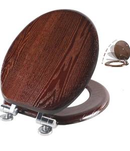 lot 15797 image: Angel Shield Toilet Seat Round Wood with Slow Close,Easy Clean,Quick-Release Hinges (Round,Dark Walnut)
