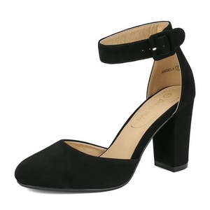 lot 15806 image: Dream Pairs Womens Ankle Strap Close Toe Chunky High Heel Pump Dress Shoes Angela BlackNubuck Size 9.5